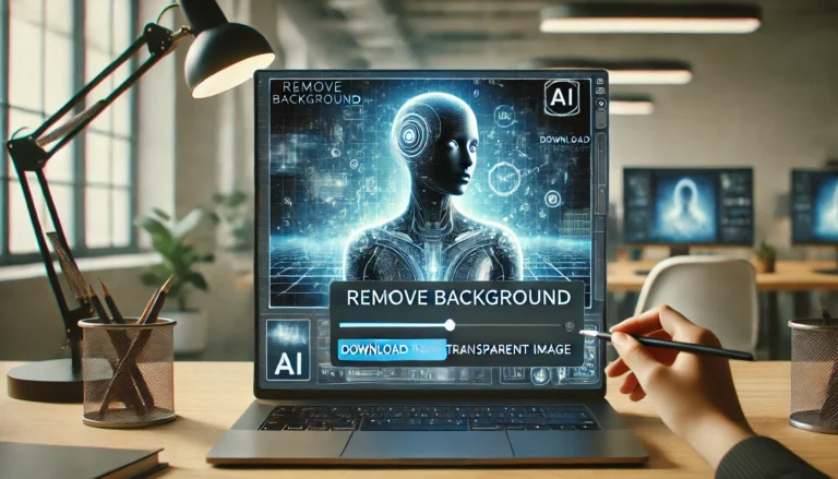 DALL·E 2025 02 08 01.41.35 A futuristic AI powered background removal tool in action displaying an image being edited with the background disappearing seamlessly. The digital i