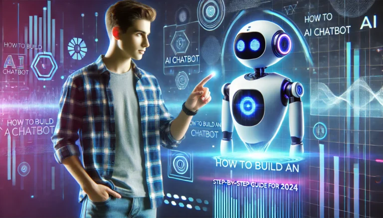 DALL·E 2025 02 09 03.19.37 A futuristic AI chatbot concept image featuring a young man interacting with a sleek glowing robotic assistant on a digital interface. The young man