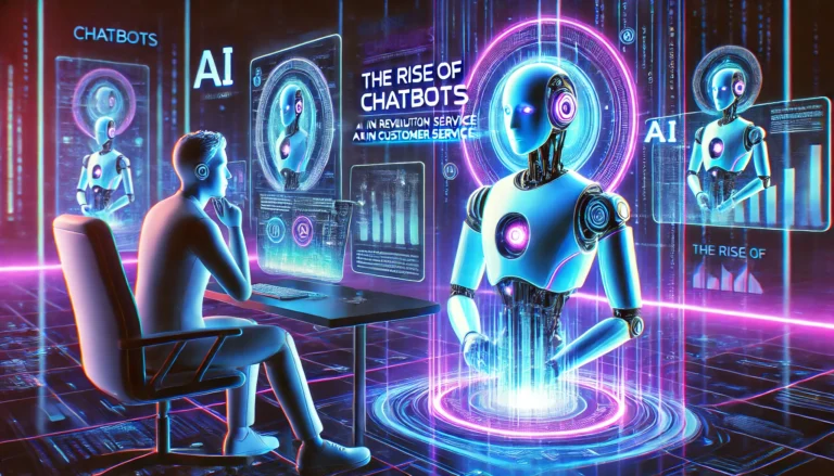 DALL·E 2025 02 09 21.34.07 A futuristic AI chatbot interacting with a customer in a digital environment. The chatbot has a sleek modern design with a glowing interface. The bac