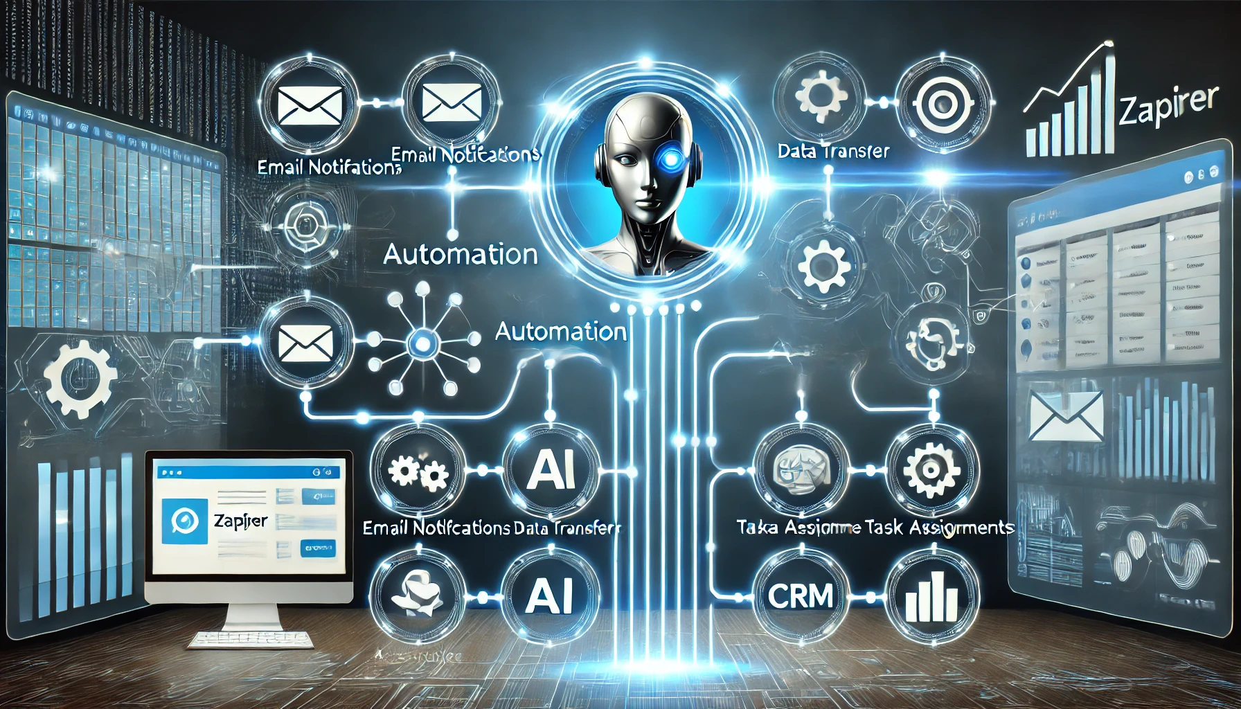 Visual representation of an automated workflow using AI tools like Zapier.